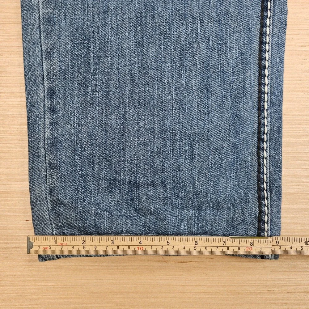 True Religion Joey Super T Men 38x30 Blue Flare Leg Contrast Stitch Distress NEW